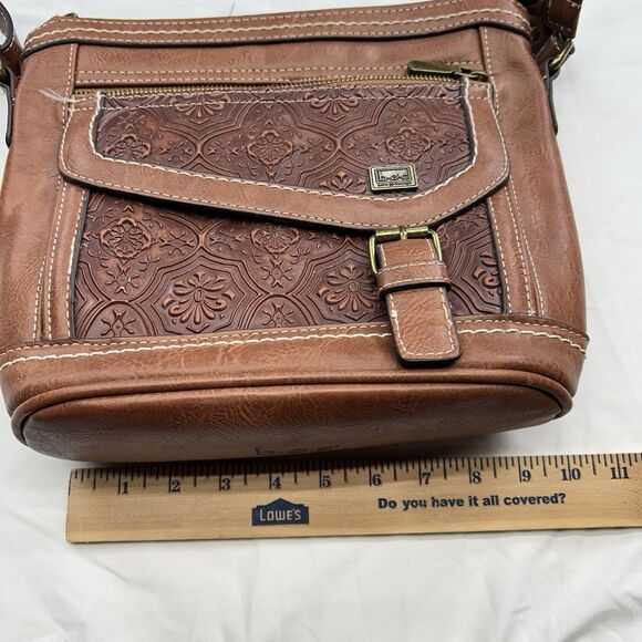 BOC Concept Amherst Brown Crossbody Bucket Bag Purse Embossed - Picture 12 of 16